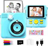 Instant Print Camera with 3 Rolls Photo Paper, 5 Color Pens, 32GB Card