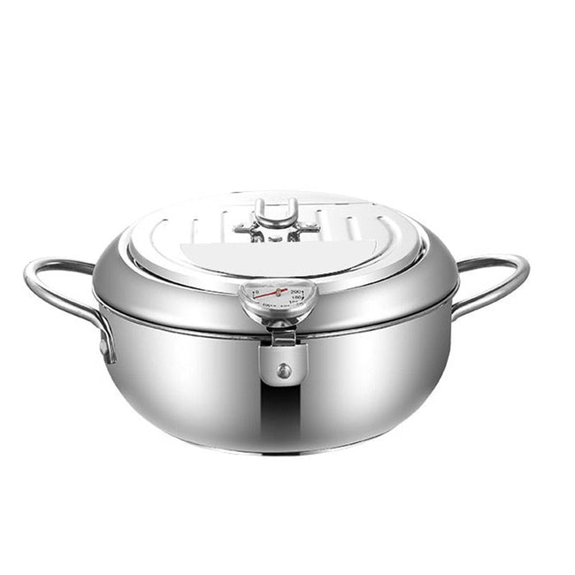 Self Draining Deep Fryer Pot with Lid and Thermometer