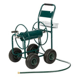 4 Wheels Portable Garden Hose Reel Cart with Storage Basket Water Hose Holder US